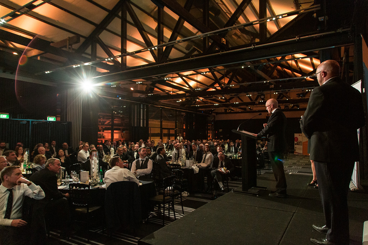 Paul Cooper giving his acceptance speech at the AIRAH Awards 2019